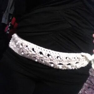 white crochet beaded belt hippie belt boho tie belt